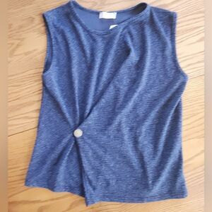 F15 Made in Italy Fashion blue & black pattern sleeveless blouse crossover style